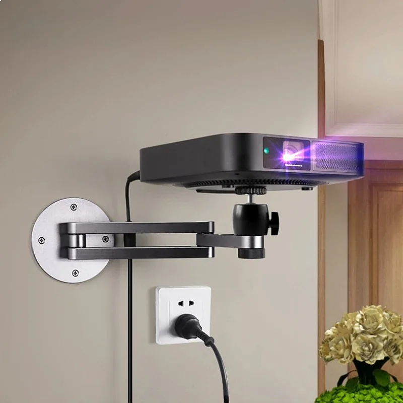 Adjustable Wall Mount Projector Bracket, 360° Dual Axis Swivel, Heavy Duty Aluminum, Foldable