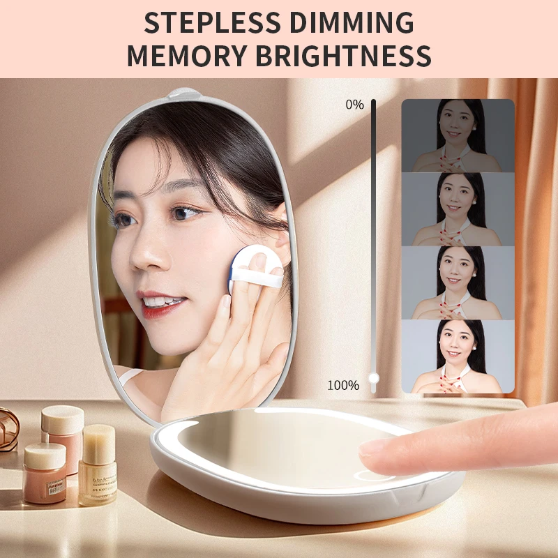 

Миниатюрное портативное зеркало для макияжа, складное зеркало для макияжа с регулируемой LED-подсветкой, овальное косметическое зеркало с 3-кратным увеличением, перезаряжаемое через USB.