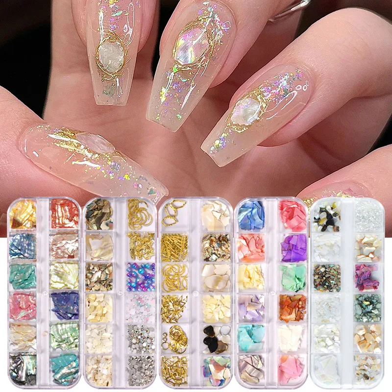 Nail Art Aurora Shell płatki Abalone paznokcie Charms 3D nieregularny plaster muszla kamień cekiny zdobienie paznokci dekoracje akcesoria do Manicure — zdjęcie 3