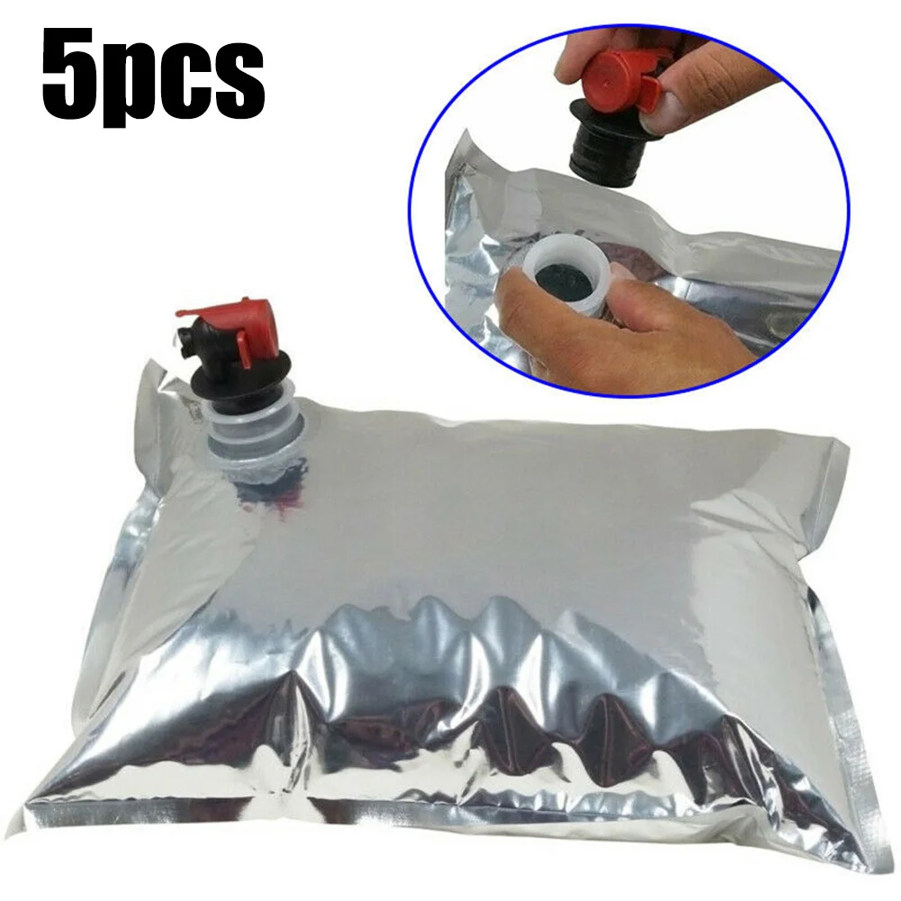 

5pc 5L Bag-In-Box With Butterfly Tap Aluminum Foil BIB Bag Replacement For Bag In Box Drinks Container Beer Juice Wine Dispenser