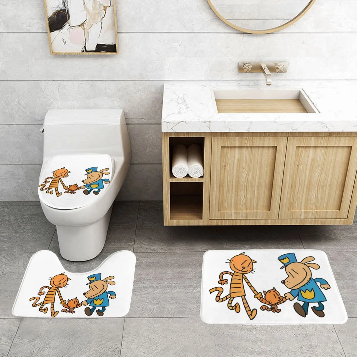 

Собака, Lil Petey и Big Petey Fan Art 3-х шт. Коврик для ванной комнаты Набор крышек унитаза Домашний декор Нескользящий ковер Напольный коврик