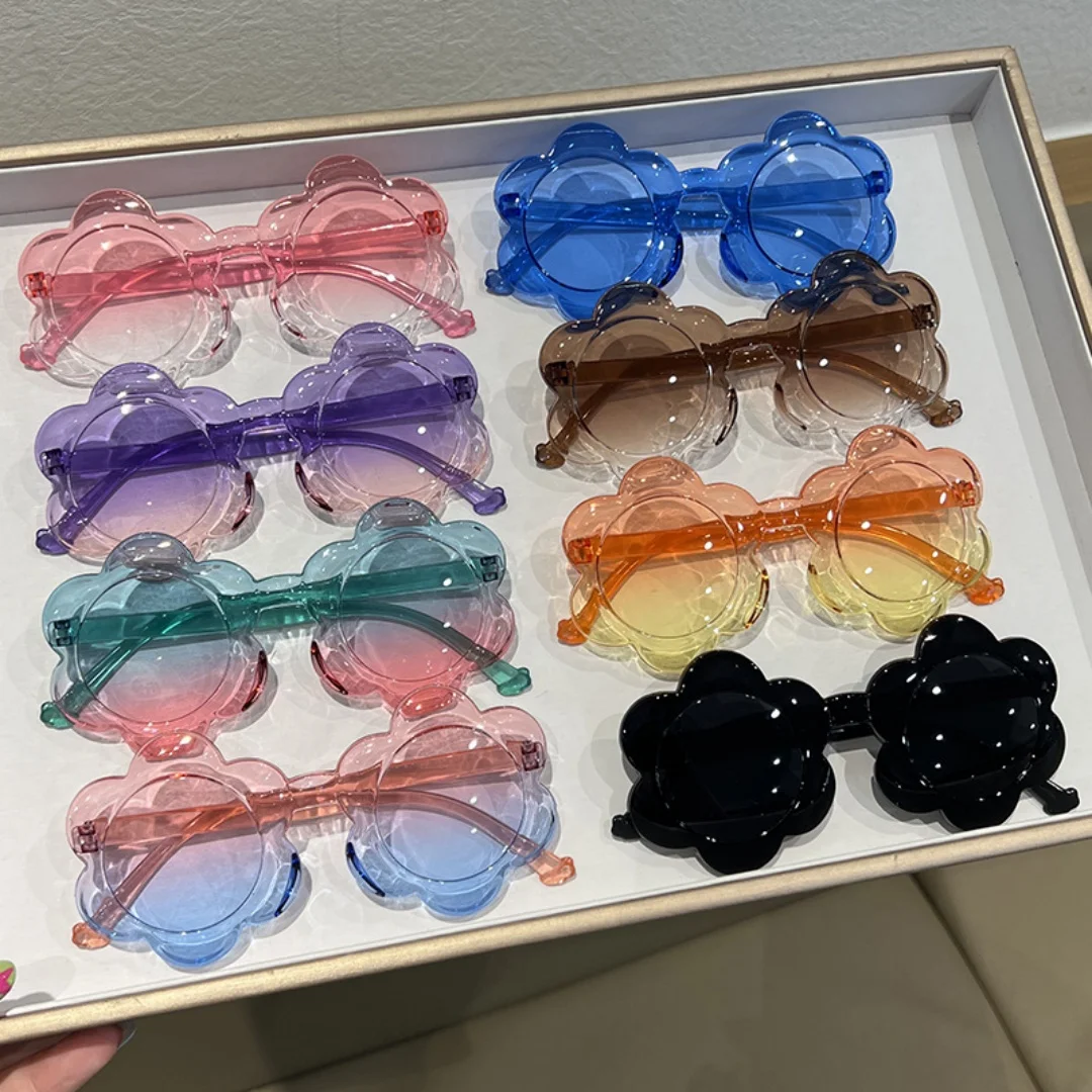 KLASSNUM Kids Sunglasses Flower Shaped Colorful Toddlers Girls Eyewear Shades Retro UV400 Protection Party Props Holiday Gift