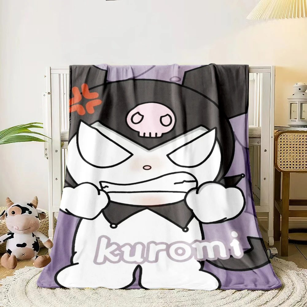 Happy Kuromi Blanket- Lightweight Flannel Throw for Sofa, Bed, Travel, Camping, Livingroo, Chair, and Bed，blankets