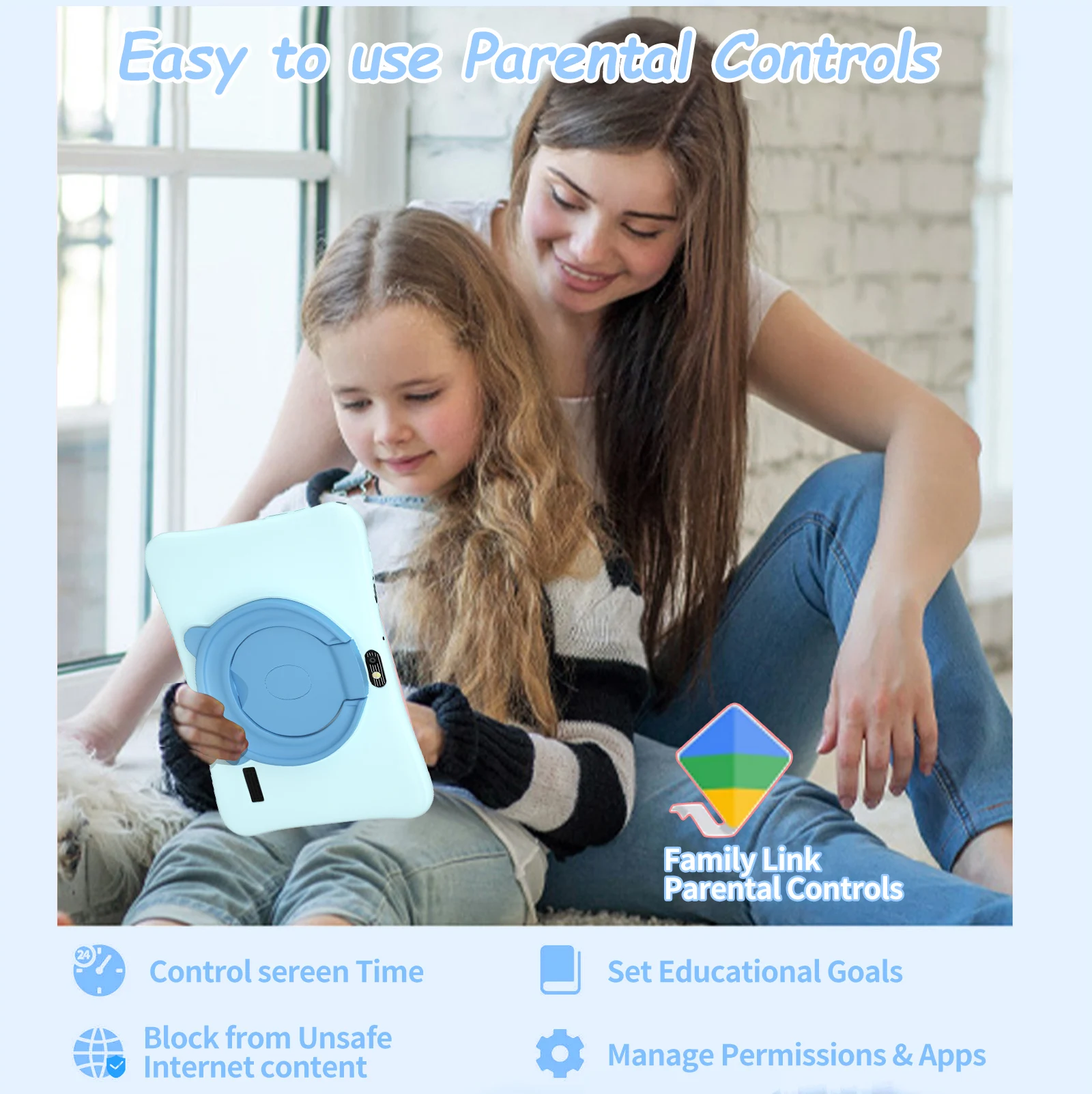 تابلت للأطفال مقاس 7 بوصات بسعة 4 جيجابايت + 64 جيجابايت، تحكم رباعي النواة لوحدة المعالجة المركزية، تطبيقات تعليمية، نظام أندرويد 13، بطارية 4000 مللي أمبير في الساعة