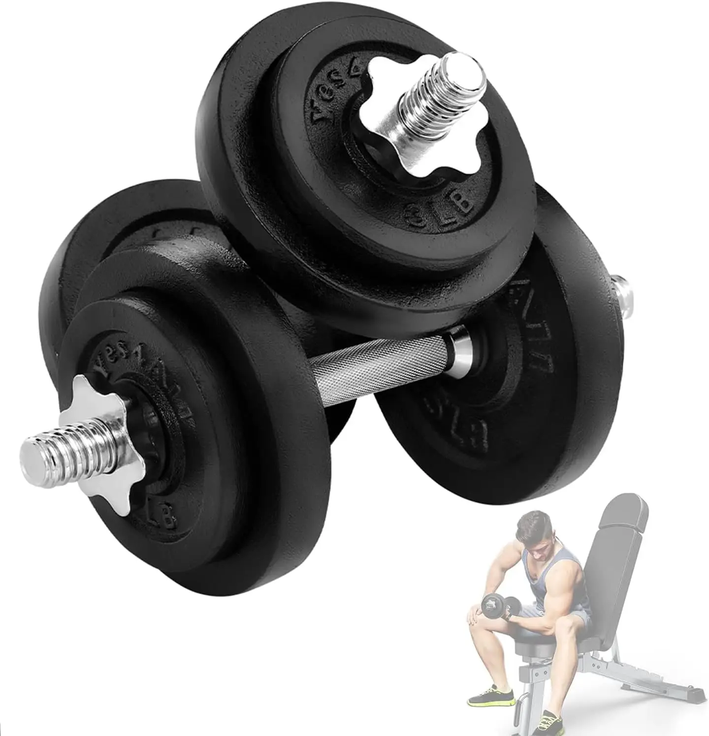 

Adjustable Dumbbell Set with Weight Plates/Connector - Exercise & Workout Equipment - Size Options 40lbs to 200lbs