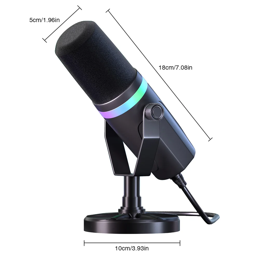 ميكروفون USB XLR ديناميكي للكمبيوتر RGB PC ميكروفون ديناميكي لتسجيل الاستوديو وإنشاء محتوى البث
