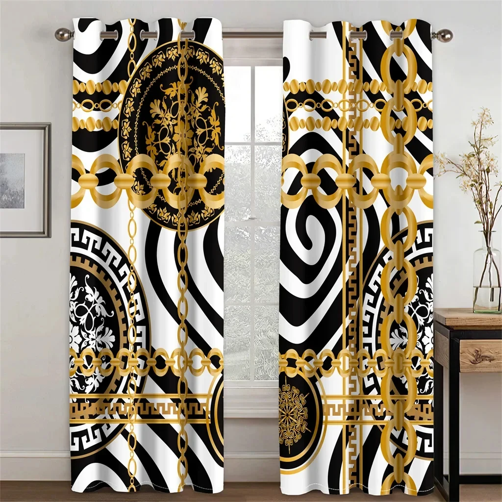 

Cheap Modern Luxury Brand Black Gold 2Pieces Polyester Darkening Shading Window Curtains for Living Room Bedroom Home Decor