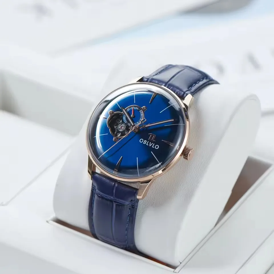 Reloj Automático OBLVLO para hombre, reloj de pulsera mecánico de 40MM, luminoso, resistente al agua hasta 5ATM, esfera con mecanismo al descubierto con espejo de zafiro y burbuja