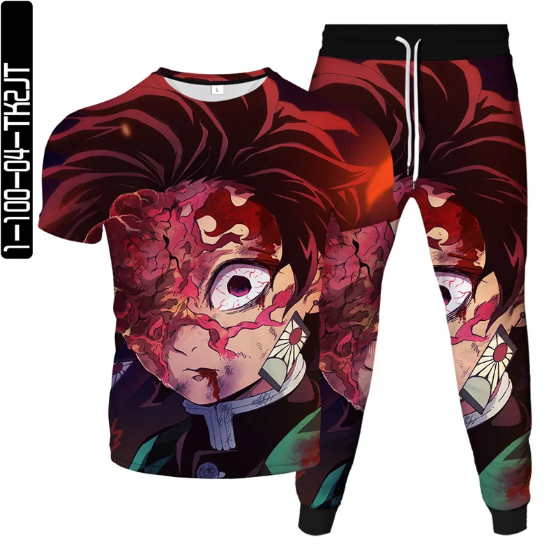 Anime Demon Slayer Kimetsu no Yaiba 3D Printed Clothes Men Women T-Shirt Pants 2pcs Set Tracksuits Summer Casual Suit Size S-6XL