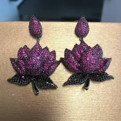 Bilincolor Fashion Red Lotus Flower Earring for Women Party Jewelry