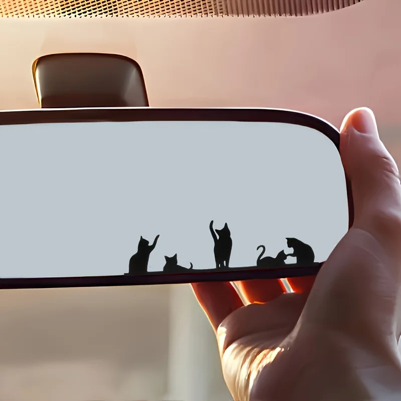 1PC Cute Playful Kitten Rearview Mirror Vinyl Sticker Multi-purpose Cartoon Decal Auto Decor Gift Accessory - view 6