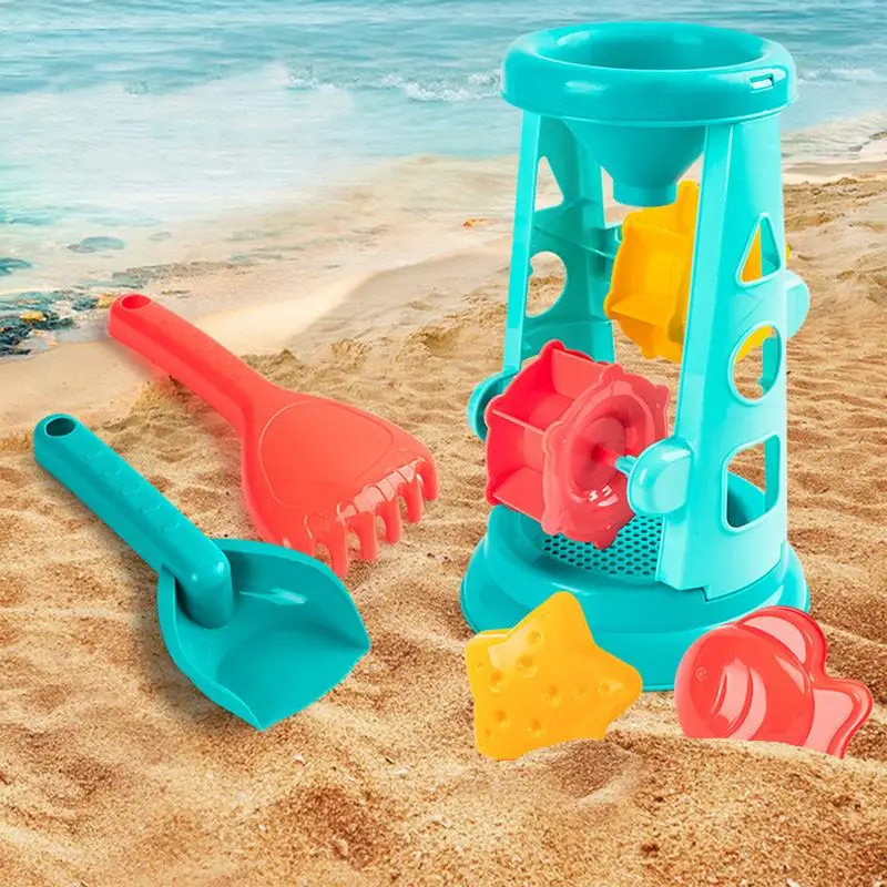 

5pcs Portable Beach Sand Toys Summer Beach Game Children Toys Beach Sand Windmill Hourglass Toys With Molds And Shovels