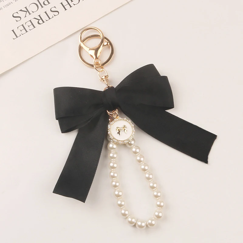 Beautiful Muti-colors Bowknot Keychain Pearl Bag Chains Fashion Bag Phone Pendant High Quality Headphone Bag Case Accessories