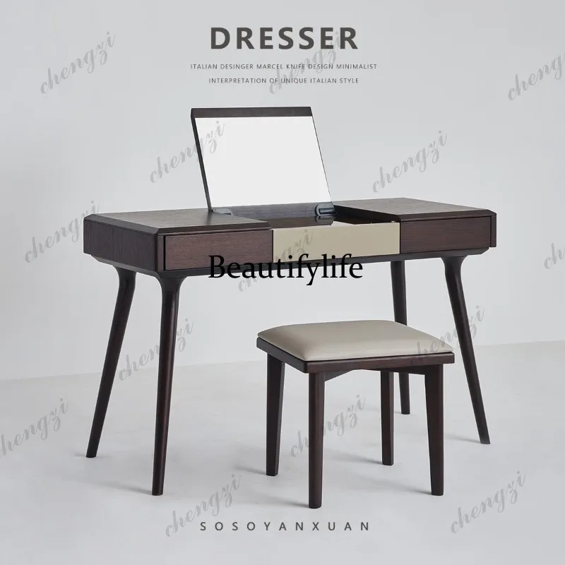 Italian minimalist solid wood dressing table with mirror with drawers designer high-end makeup table