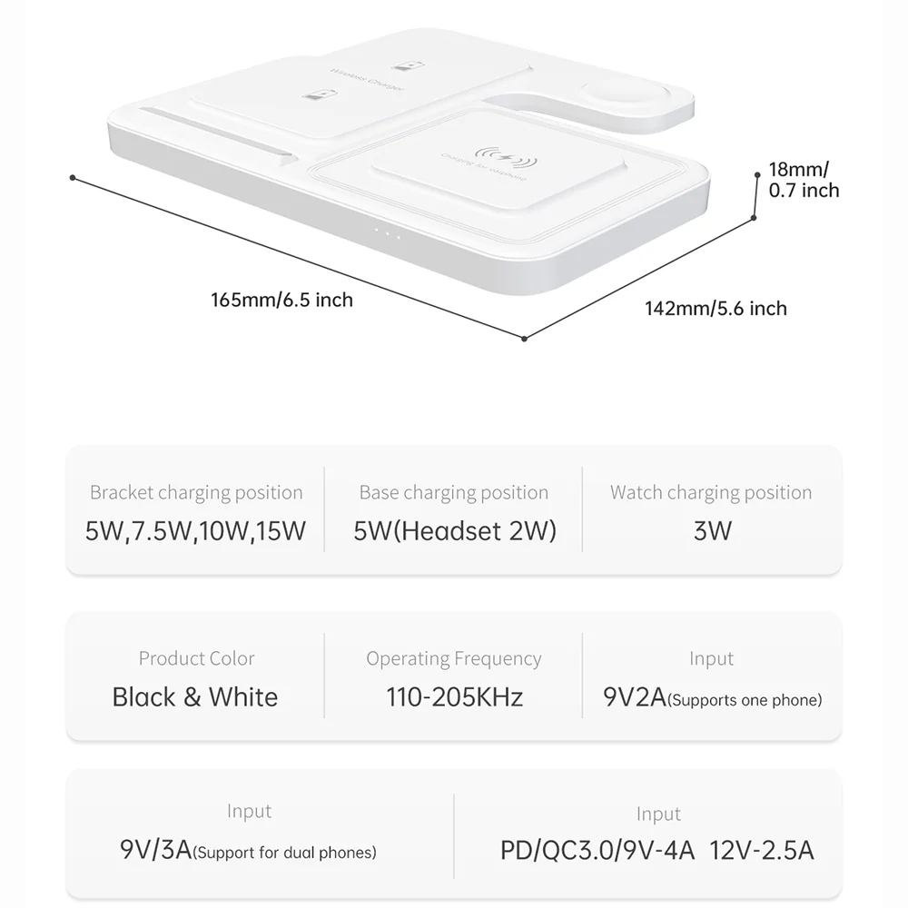 15W Fast Wireless Charger Stand 3 in 1 Foldable Charging Station For iPhone 15 14 13 12 Pro Max Apple Watch 9 8 7 Airpods Pro