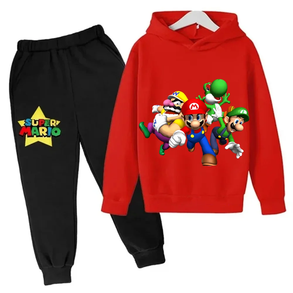 Felpa con cappuccio per bambini nuova Felpa con stampa grafica Super Mario 3-14 anni Felpe sportive comode per bambini + Pantaloni sportivi comodi e alla moda