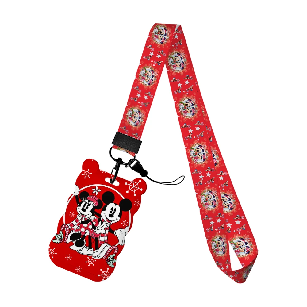 คริสต์มาส Mickey Lanyard พวงกุญแจ Animated น่ารักผู้ถือป้าย Id บัตรเครดิต Pass แขวนเชือกสําหรับคีย์อุปกรณ์เสริมของขวัญ