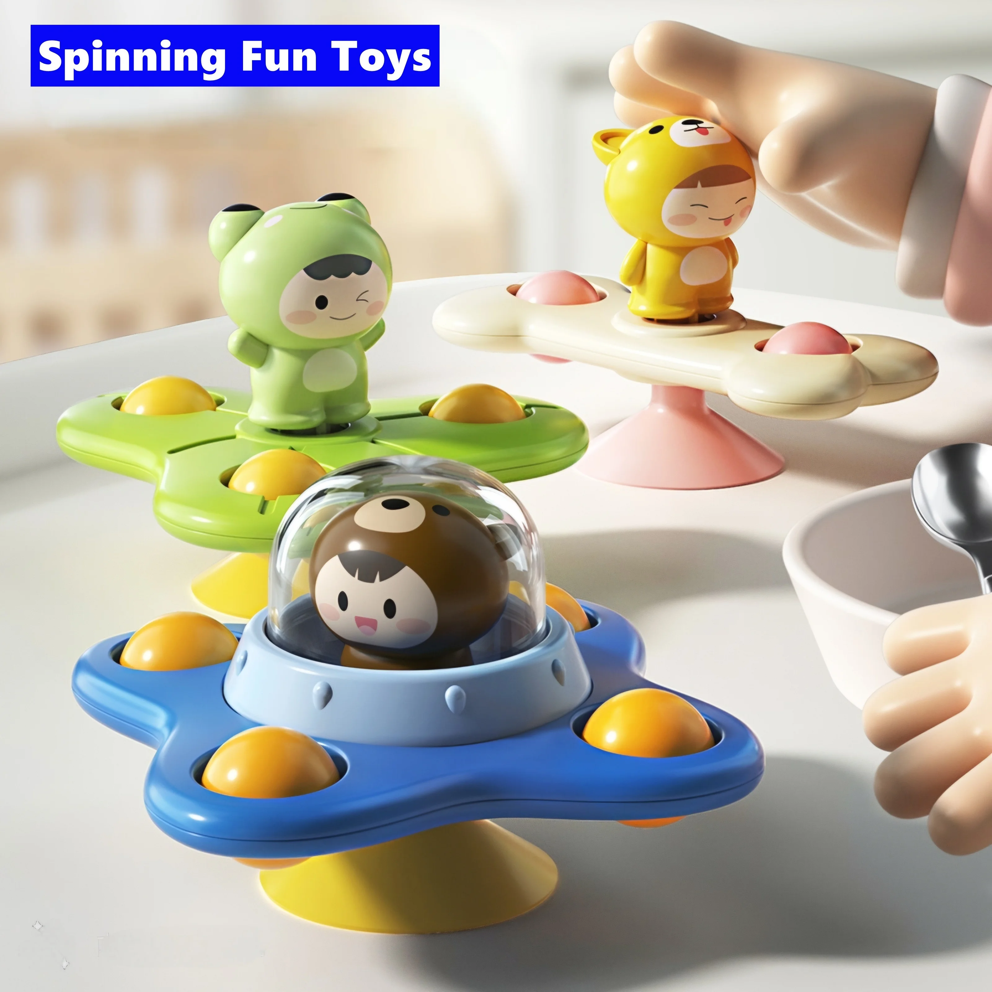 3 Pcs/Set Baby Suction Cup Spinning Gyro Toys, Baby Color Recognition Soothing Toys, Bath and Table Fun Educational Toys