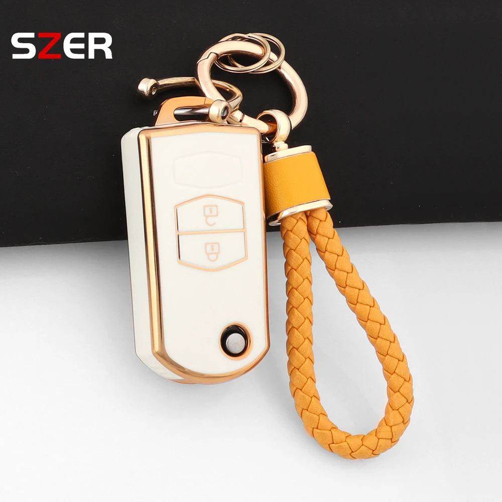 Fashion TPU Car Remote Folding Key Case Cover 2 Button Shell Protector Keyless Bag For Mazda 3 5 6 Series M6 RX8 MX5 Accessories view 2
