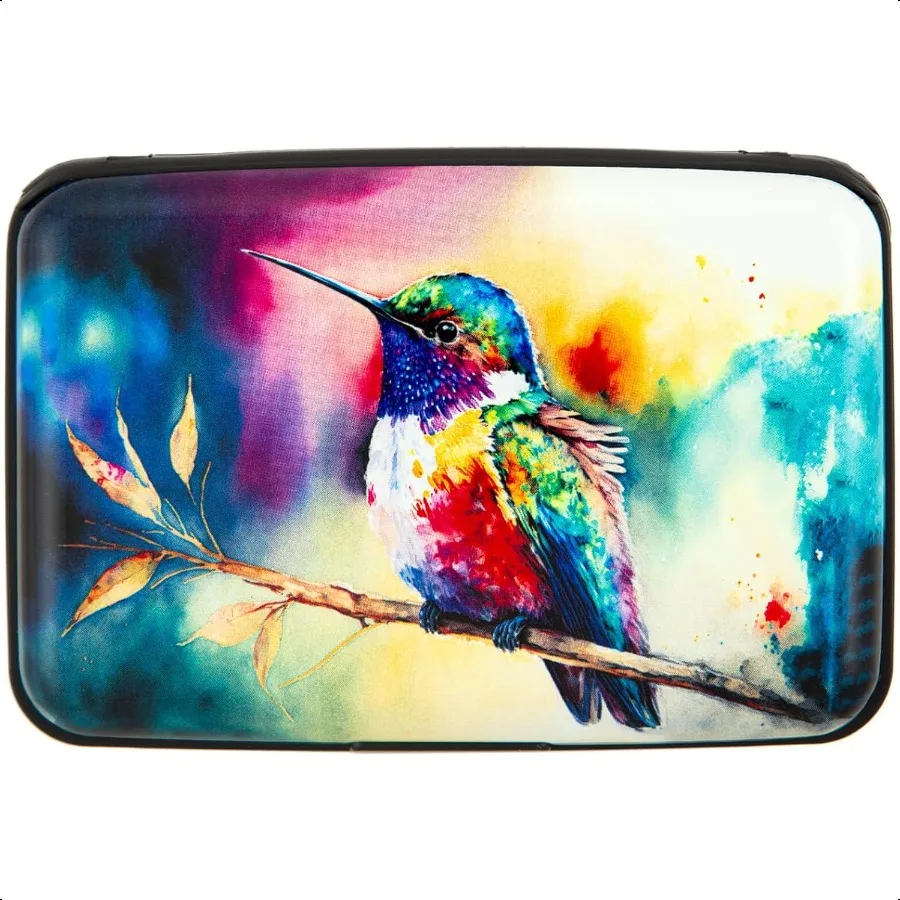 

Credit Card Holder for Women Men RFID Blocking Wallet Small Business Metal Slim Mini Aluminum Hard Case Watercolor Painting Hum