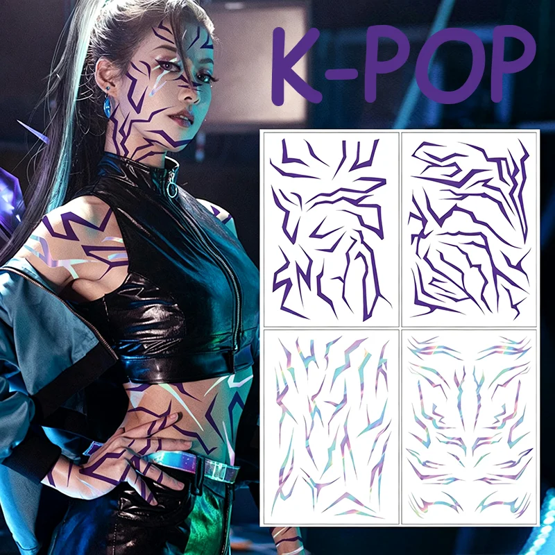 K-POP Temporary Tattoos Purple Lightning Bold Makeup Waterproof Face Arm Thigh Waist Sticker for Cosplay Party Gifts Halloween