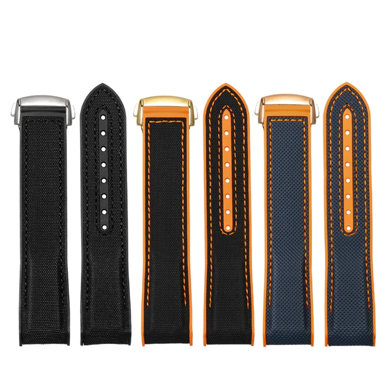 20mm 22mm Black Blue Orange Fabric Nylon Rubber Watch Band For Omega Seamaster 300 Ocean Watchband Buckle Tools Silicone Strap