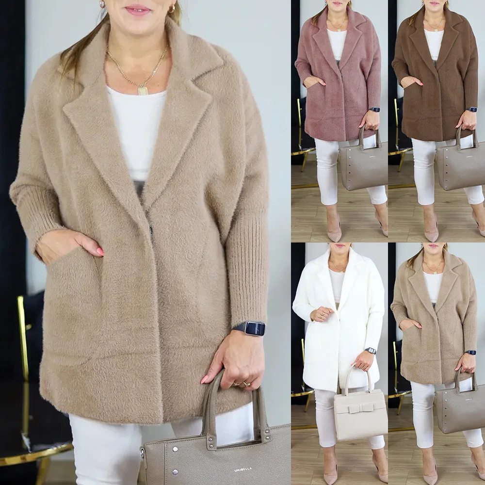 

Women's clothing 2025 autumn and winter loose large size suit collar imitation cashmere thermal jacket coat