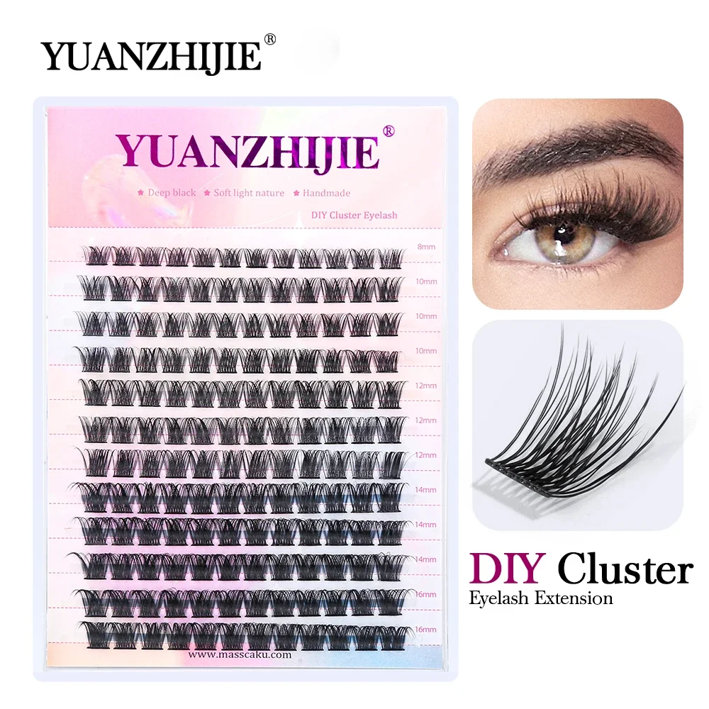 YUANZHIJIE 0.07mm Individual Segmented Lashes Natural Fluffy Look Korean PBT Fiber Soft Comfortable C D Curl DIY Segmented Lash