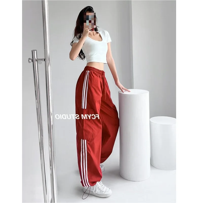 Overalls for women casual loose trendy dance hip-hop floor length three-bar sports high-waist slim straight wide-leg sweatpants image 4