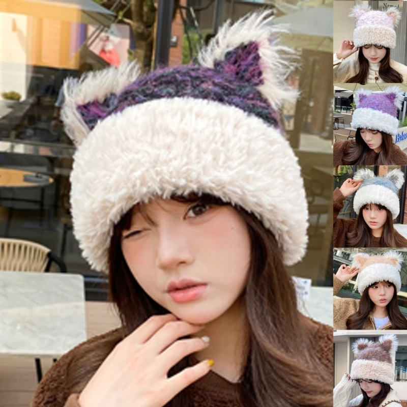 

A2ES Cats Ear Pattern Hat Furry Knitted Unisex Hat Soft Warm Winter Autumn Hat for Men Women and Kids