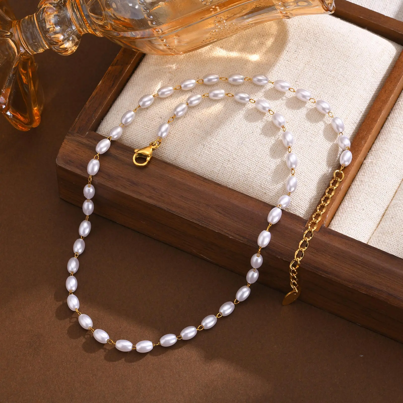 Imitation Pearl Necklace for Women, Stainless Steel Clavicle Chain, Exquisite Choker, Banquet Gifts Jewelry