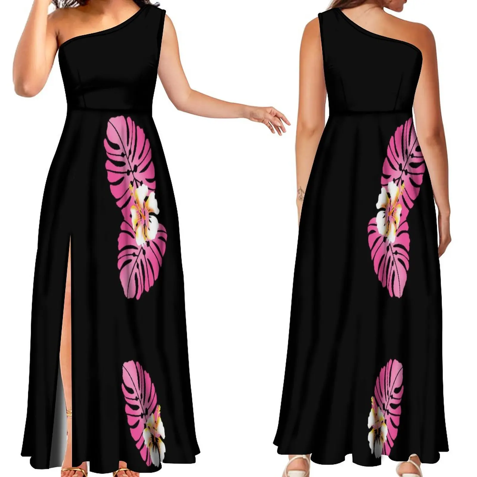 Polynesian Island Art Women'S Off-The-Shoulder Sexy Dress Samoan Fashion Women'S Summer Party High-Waisted Slit Evening Dress