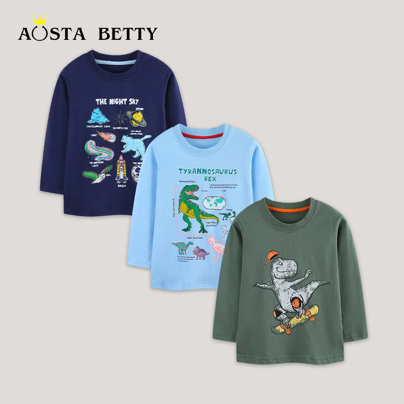 

Spring Autumn Toddler Boys T-shirt Multiple Color Available Dinosaur Printed Kids Boy Shirt Tops Children Girls Undershirt 3PCS