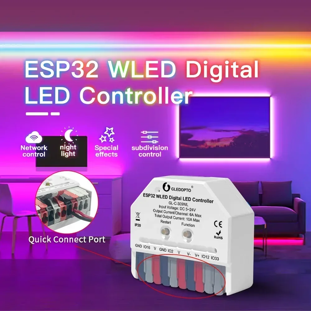 ESP32 Mini WLED LED Controller GLEDOPTO Music Dynamic Modes Use For WS2811 WS2812 SK6812 TM1814 WS2813 WS2815 Strip