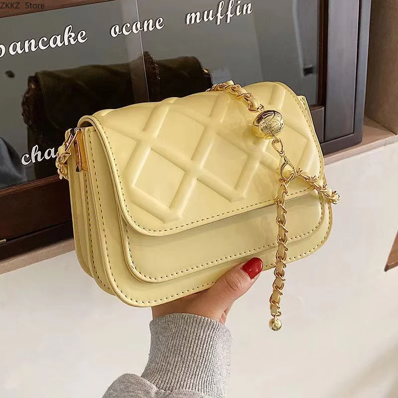 New Fashion Women's Bag Ringer Lattice Chain Small Square Bag Premium PU Leather Single Shoulder Crossbody Bag