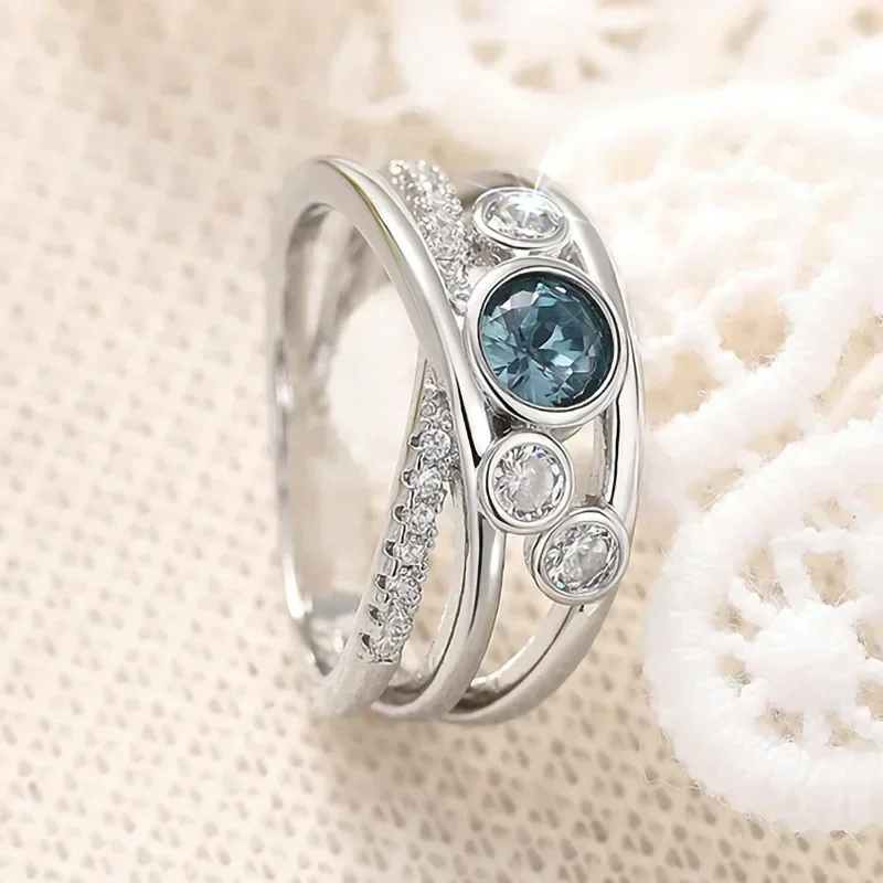 Anillo Geométrico 2026 con Microincrustaciones de Circonio, Multicolor, Multicapa, Joyería de Moda con Personalidad, Estilo Europeo Americano
