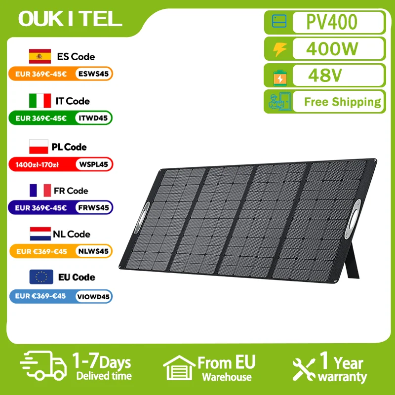 OUKITEL PV400 Pannello solare pieghevole portatile da 400 W Tasso di conversione dell'energia del 23% Pannello di ricarica solare da campeggio impermeabile esterno
