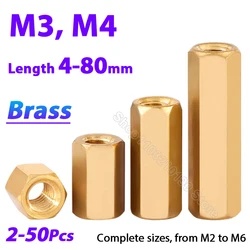 2-50pc Hex Female to Female M3 M4 Brass Standoff Spacer Hexagon Stud Spacer Hollow Pillar PCB Motherboard Hollow Column L=4-40mm