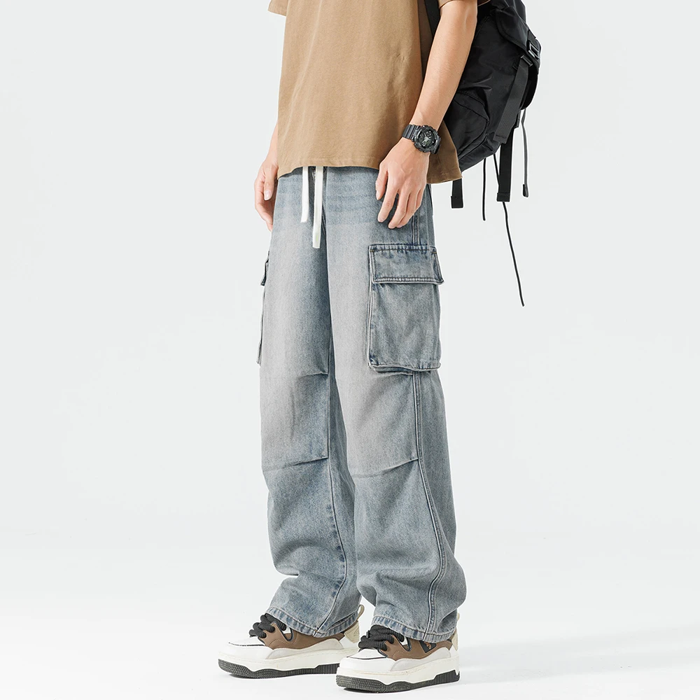 하이 스트리트 레터 자수 프라이드 스트리트 팬츠, 힙합 레트로 루즈 남성 데님 바지, 스트레이트 스트리트웨어, 캐주얼 청바지
