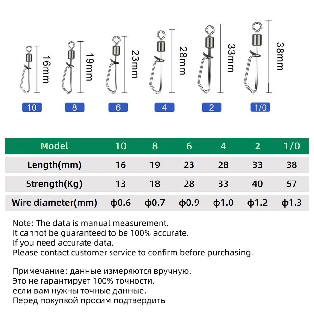 DNDYUJU 10-50X الصيد يدور مع التعشيق المفاجئة دبوس وصلة دوّارة لصيد الأسماك الفولاذ المقاوم للصدأ خطافات الصيد إغراء الكارب موصل الصيد أداة #2