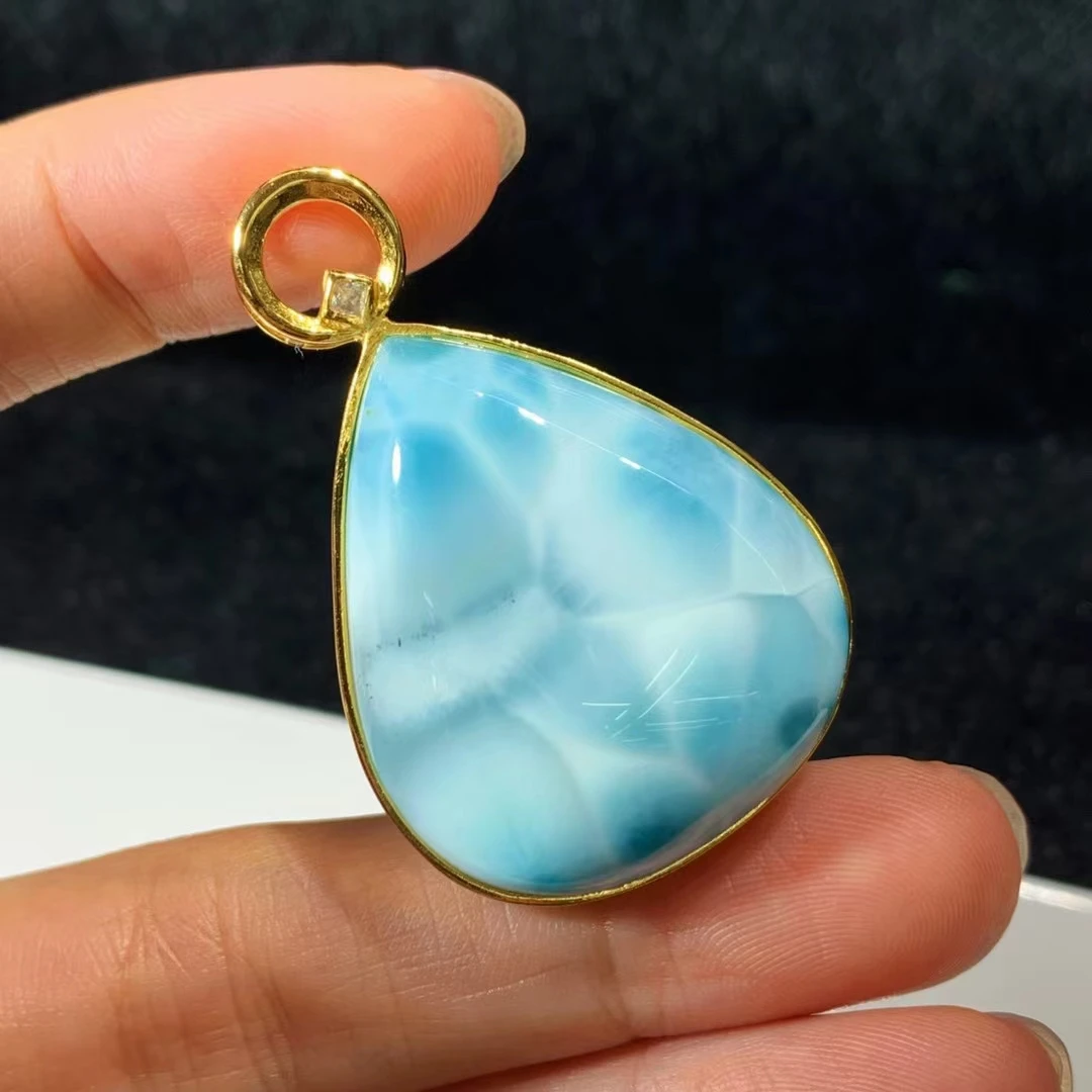 

Natural Blue Larimar Heart Pendant Women Men 46.6*30.4*10mm Water Pattern Crystal Love Necklace From Dominia AAAAAAA