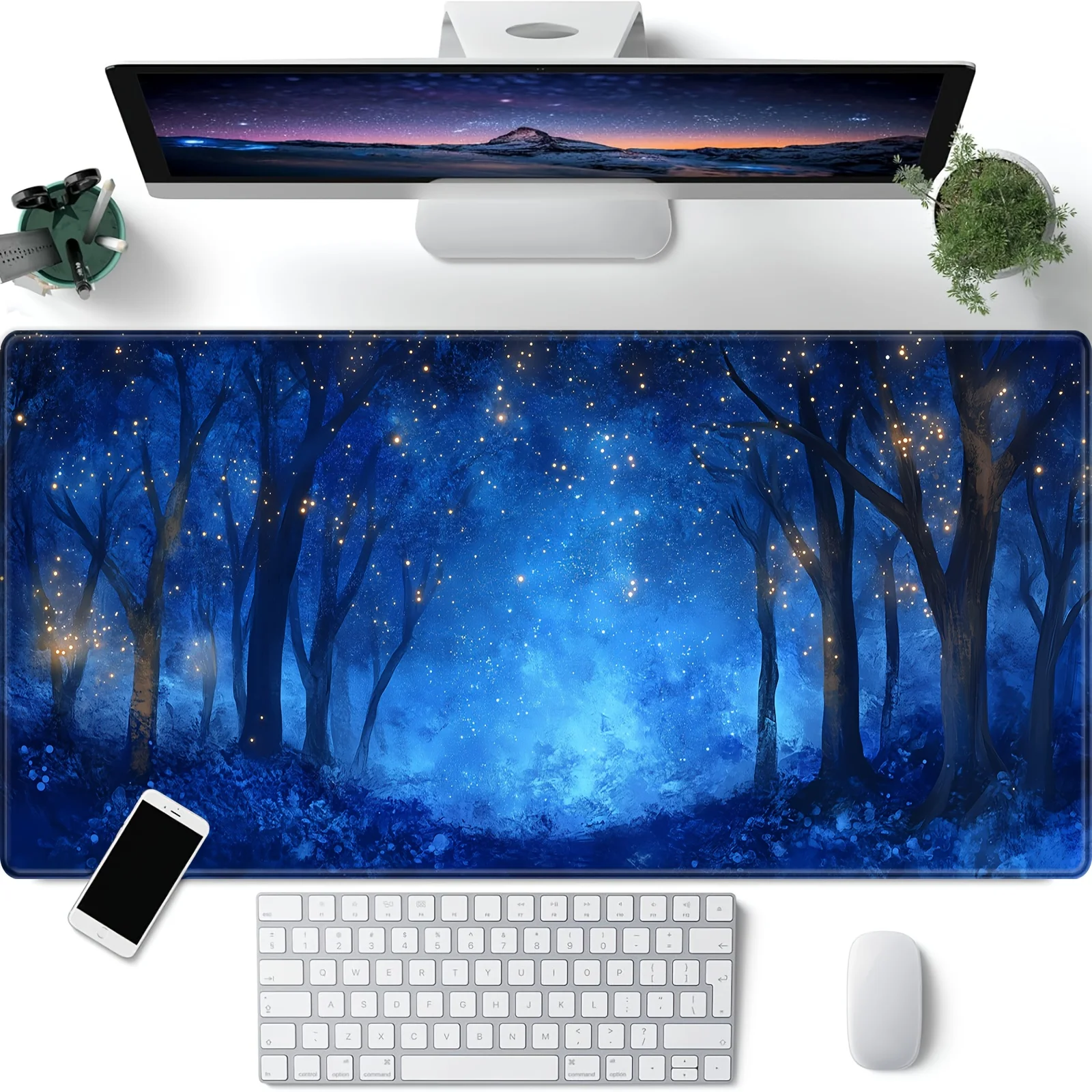 

Коврик для мыши «Ночной лес», большой игровой ковер, компьютерный аксессуар, резиновый материал, противоскользящий, моющийся, высокое качество