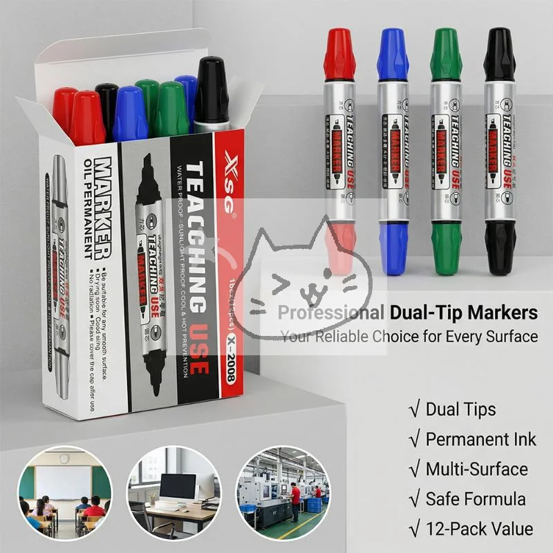 Dual Tip Permanent Markers Oil Based Waterproof Markers Multi Surface Safe Ink For Office School Industrial Teaching Use
