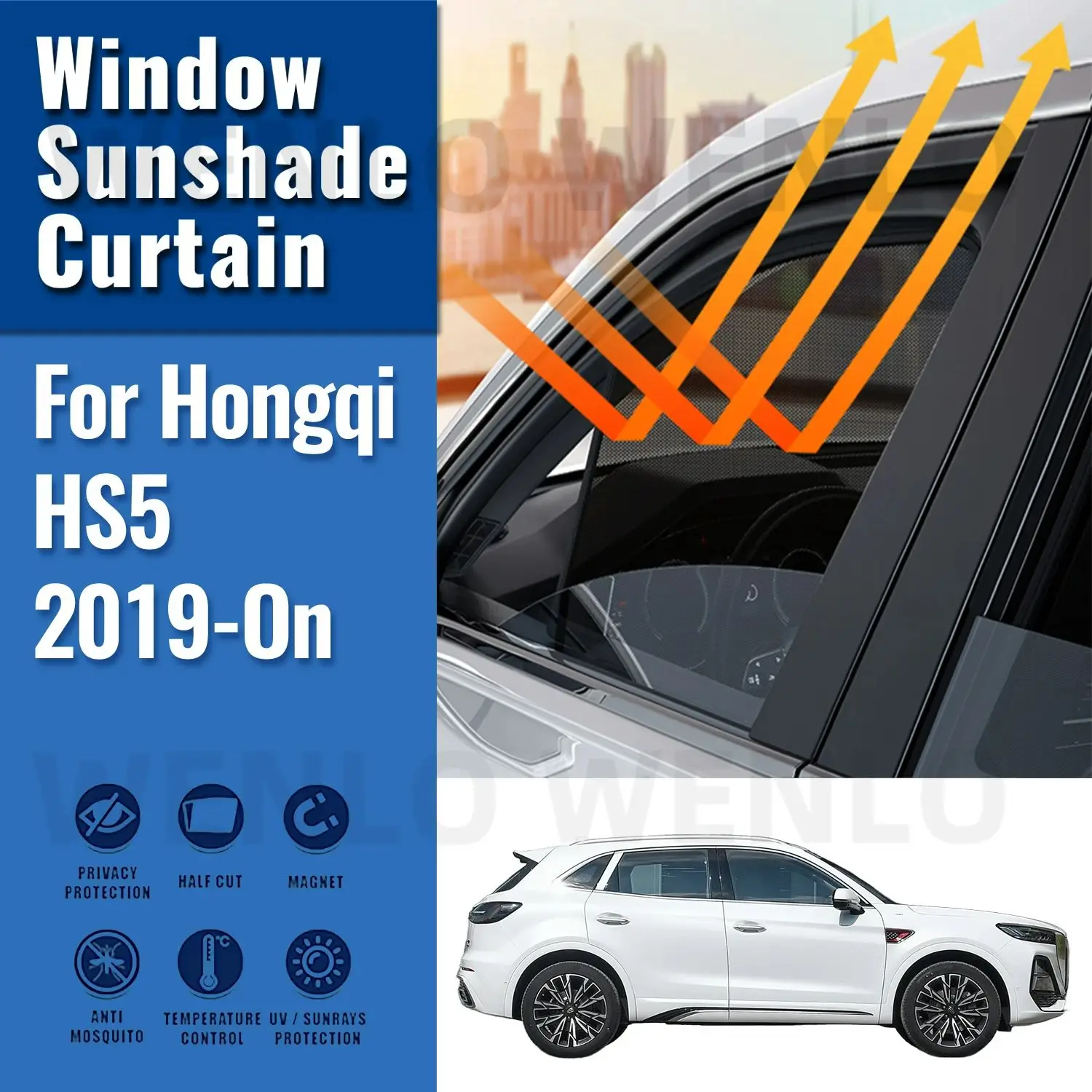 

For Hongqi HS5 2019-2023 2024 Car Sunshade Shield Magnetic Front Windshield Frame Curtain Rear Side Window Sun Shades Visor