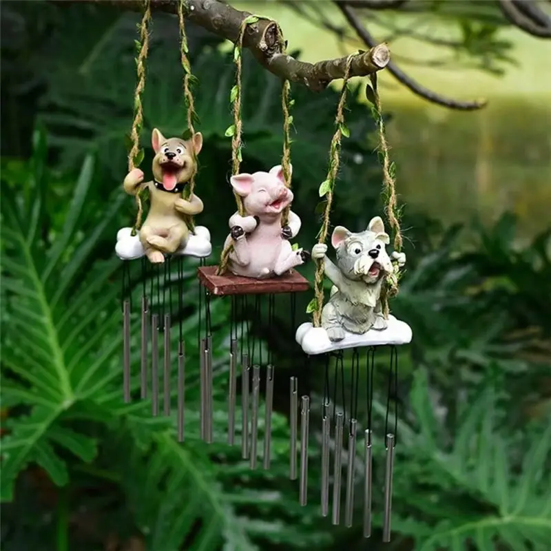 B84B Cute Animal Wind Chimes Cartoon Pendants Decorative Swing Garden Crafts Ornaments for Outside Patio