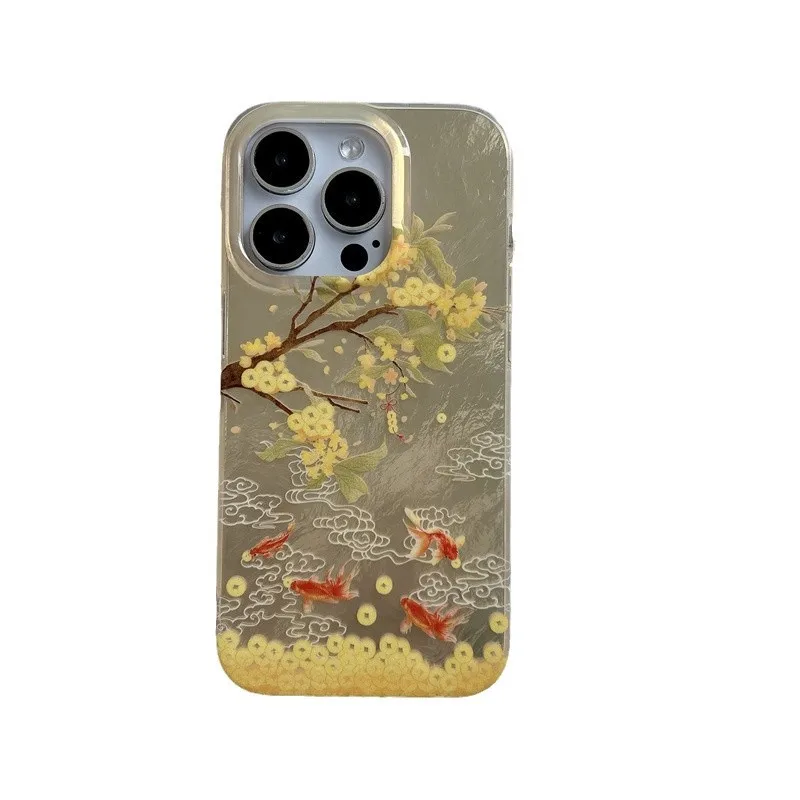 money tree goldfish lucky charm Pendant Phone case For iPhone 16 15 14 13 Pro Max Case Cute Luxury Chinese style Cartoon Cover