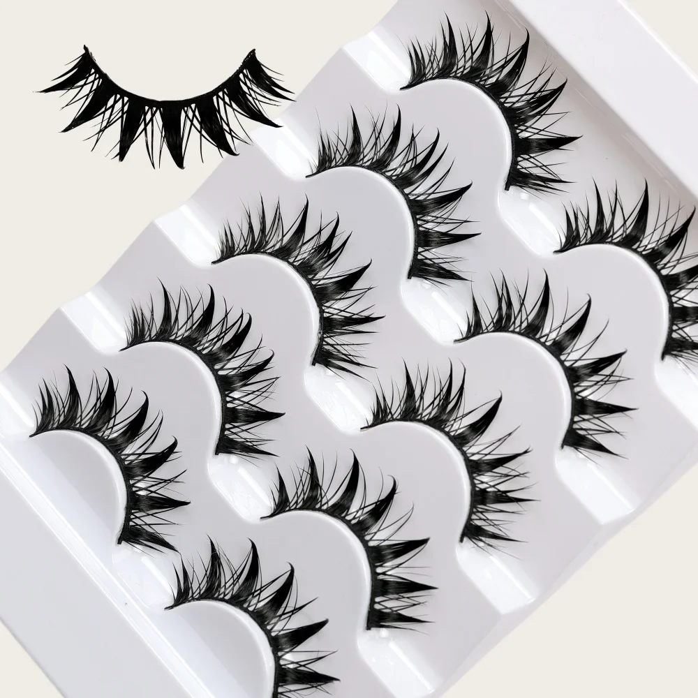5 Paar Manga-Wimpern im Wet-Style, DIY, schwarzer Baumwollstiel, 12-18 mm, dicke, feuchte Wimpern, Punktgewachsene Puppenaugen-Wimpernverlängerungen – Detail 5
