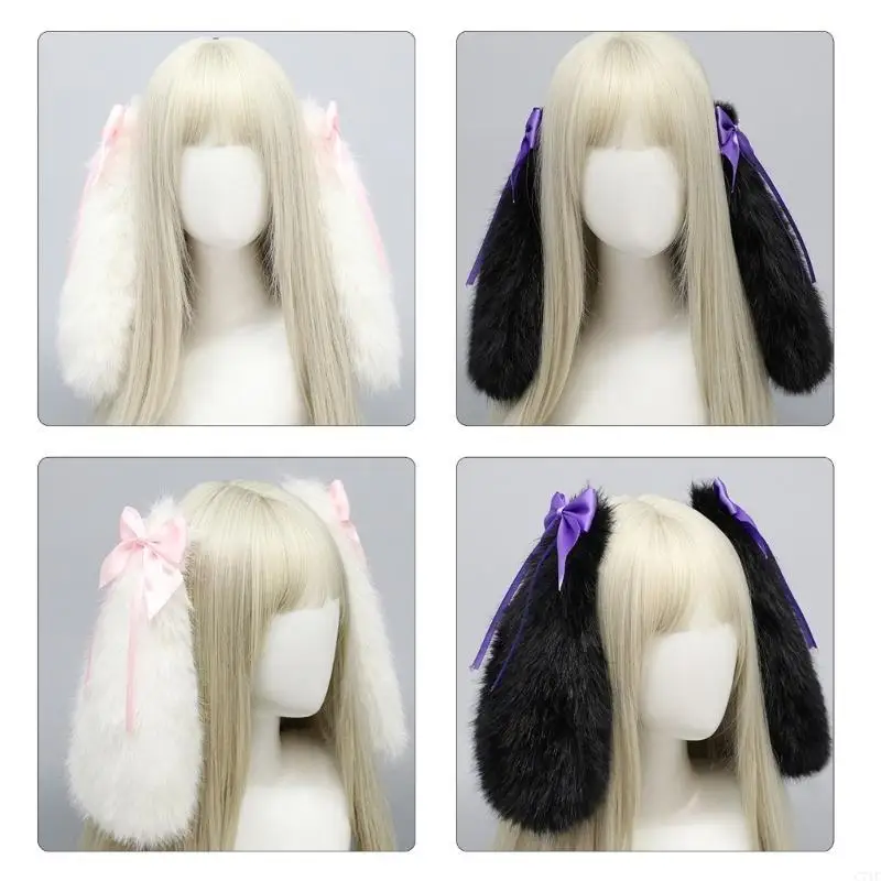 C71F ウサギコスプレ小道具アニメヘアフープ毛皮のようなウサギの帽子詐欺写真小道具