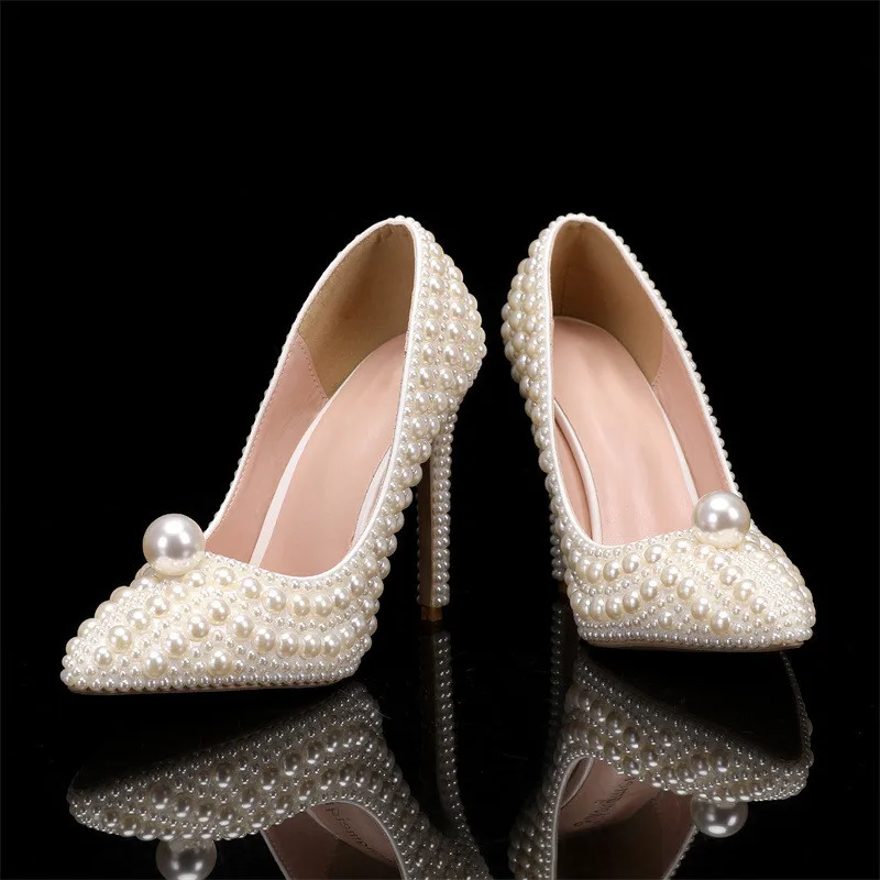 Luxury All perals Decoration White Women Pumps Fashion Spring Autumn Elegant 11CM Thin High heels Wedding Bridal Prom Shoes