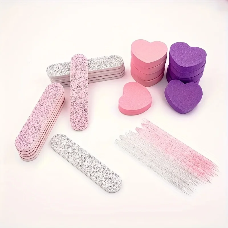 5-sets nagelverzorgingsset - roze glittervijl, hartspons en schaar. Geurvrije manicure-pedicurehulpmiddelen